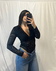 Body pizzo manica lunga