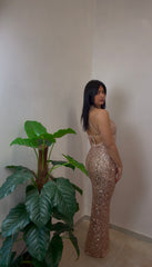 Dress Paillettes Gold – Lungo, Luminoso e con Schiena Scoperta