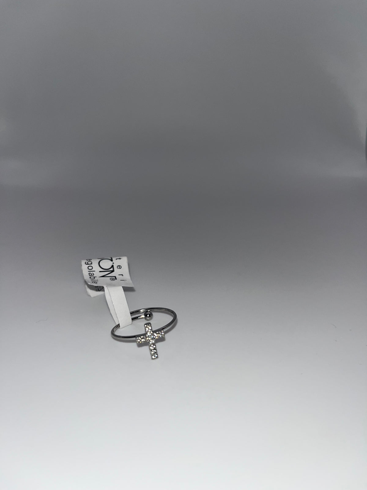 Anello regolabile Croce con strass Argento