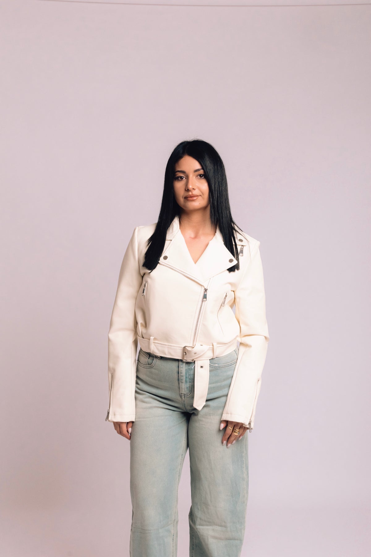 Chiodo similpelle panna