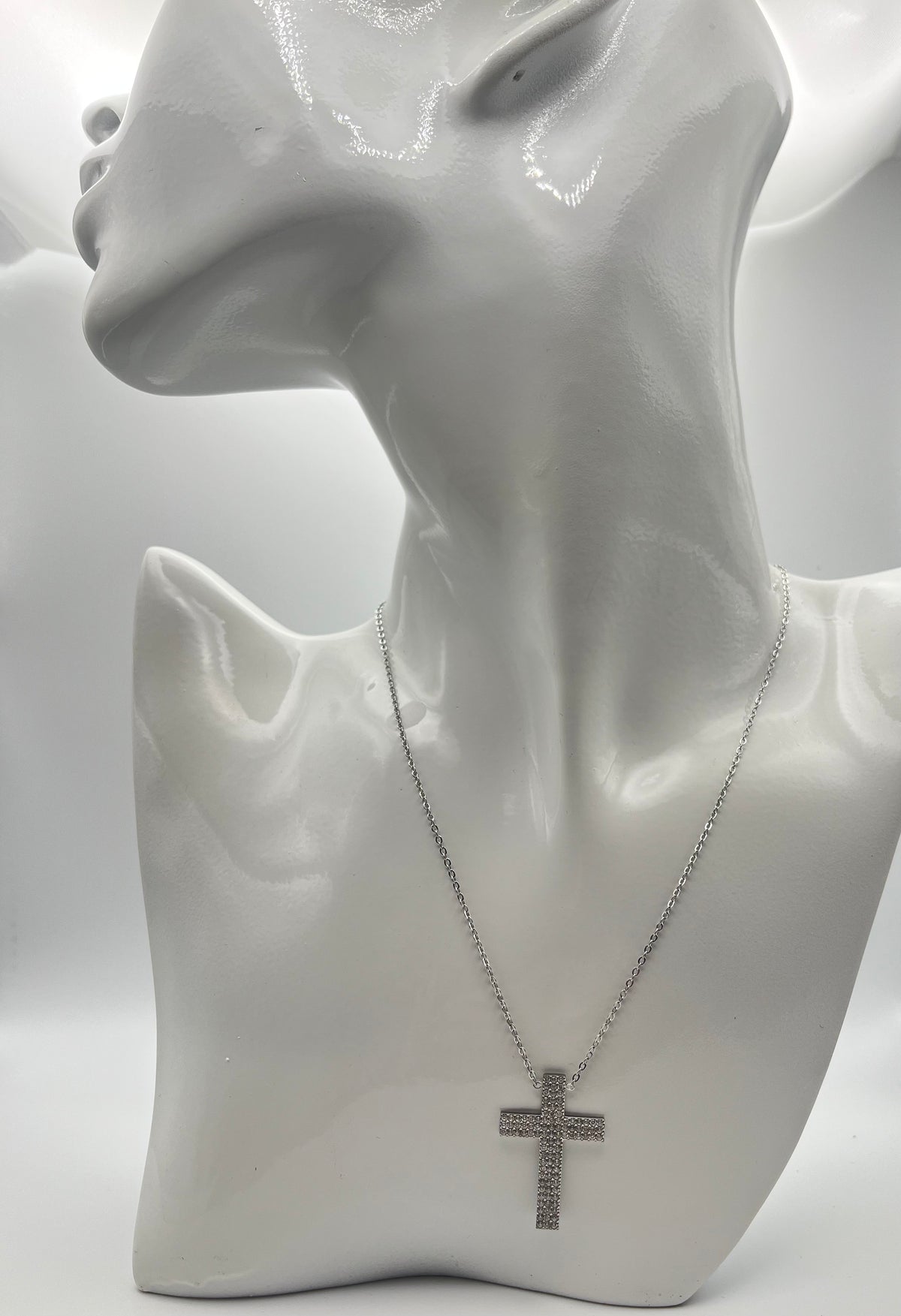 Collana croce strass argento