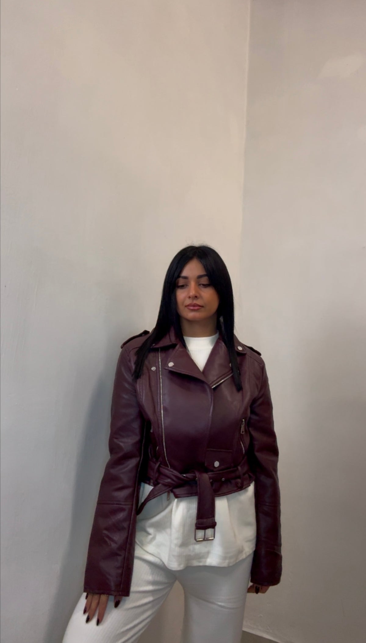 Chiodo ecopelle bordeaux